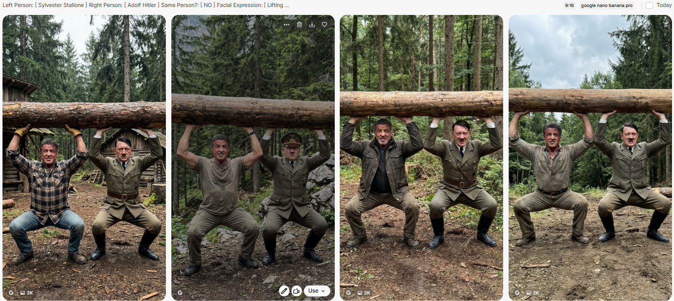 Lifting heavy log over their heads together, squat position — AI generated result